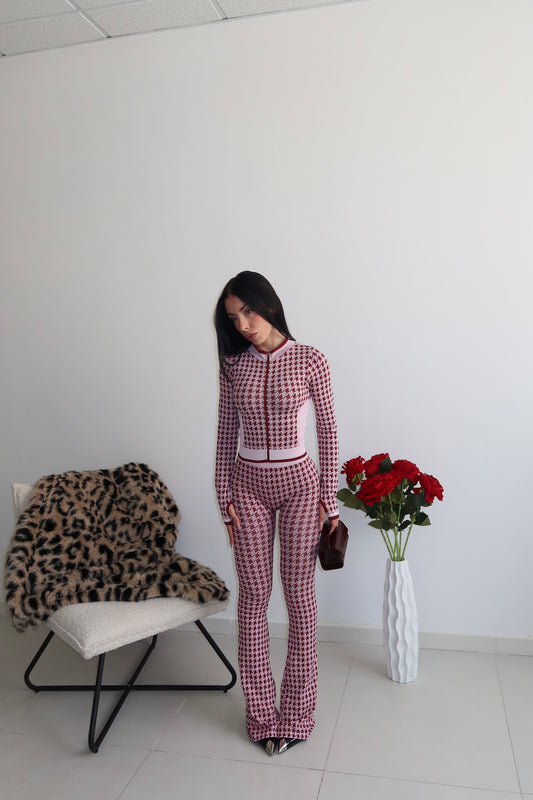 Cordset PIED POULE rosa/bordeaux