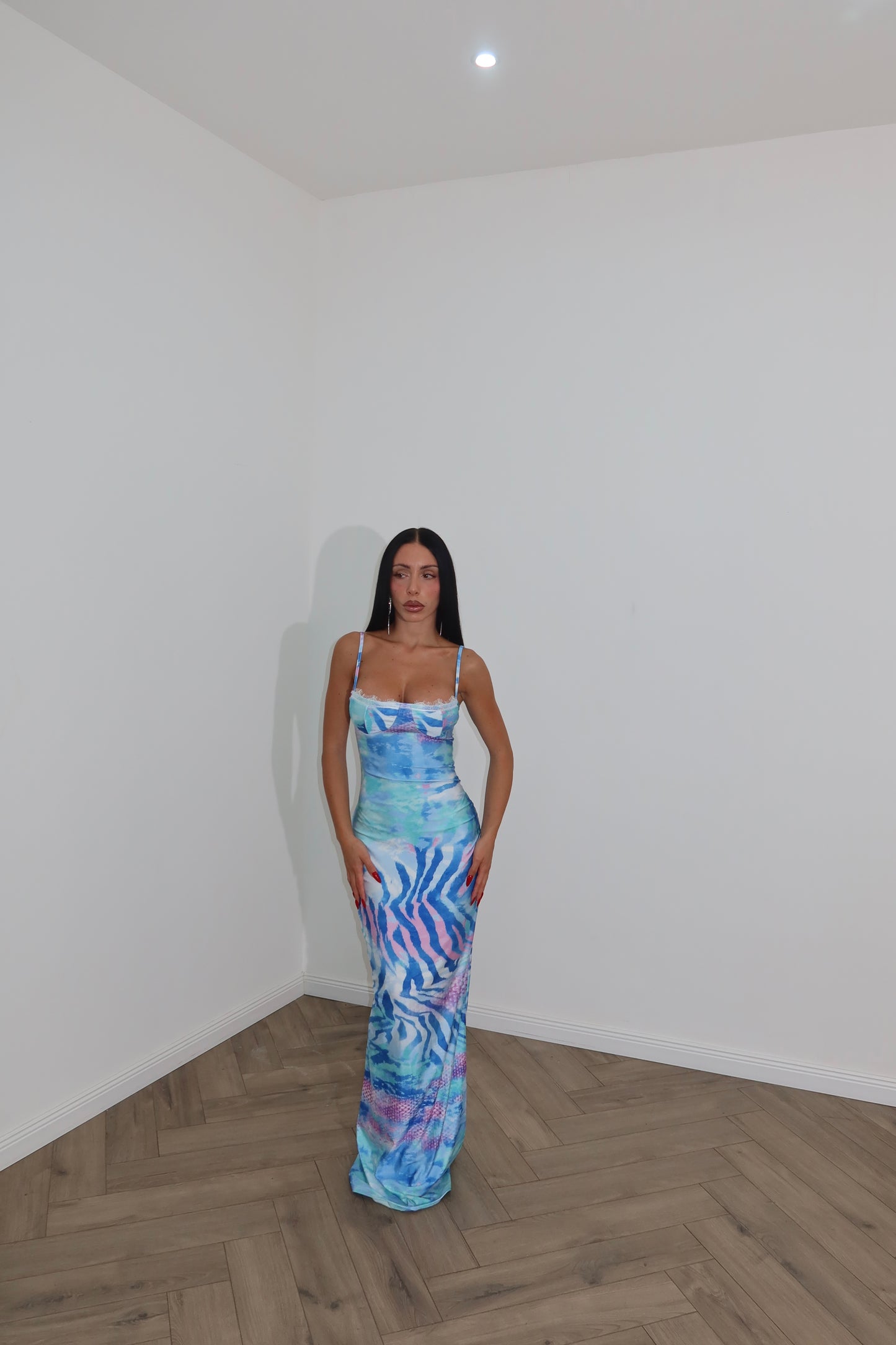 LongDress ACQUAMARINE azzurro animalier